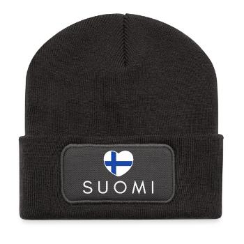 Heart with Finland flag, I love Finland - Recycled Patch Beanie - dark grey - Front