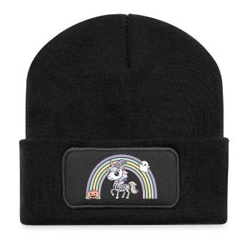 BOHO Licorne squelette avec arc-en-ciel – Halloween - Beanie recyclé à patch - noir - Devant