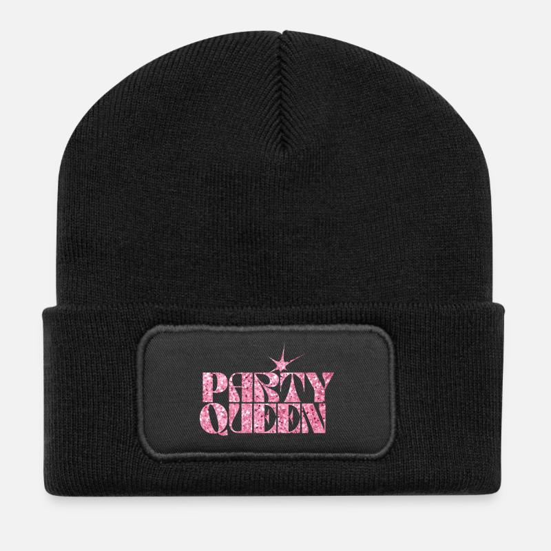 Party Queen Glitzer Text - Recycelte Patch Beanie - Schwarz
