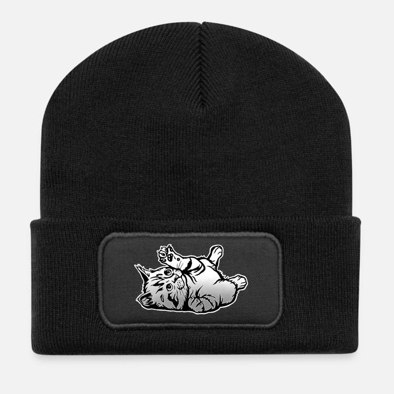 Playful Cat - Recycled Patch Beanie - black