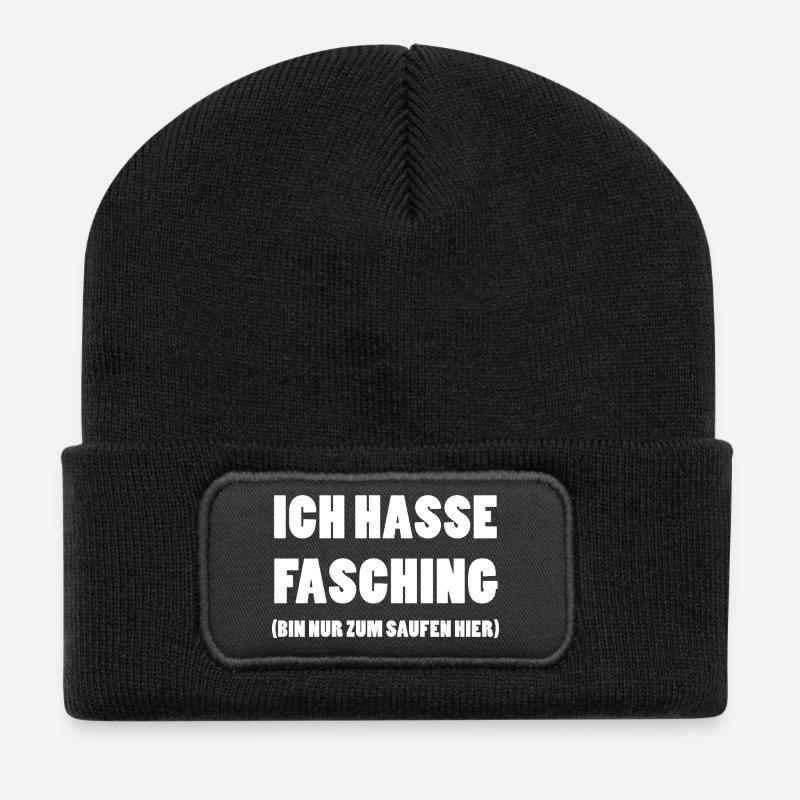 ICH HASSE FASCHING Bin nur zum Saufen hier - Recycelte Patch Beanie - Schwarz