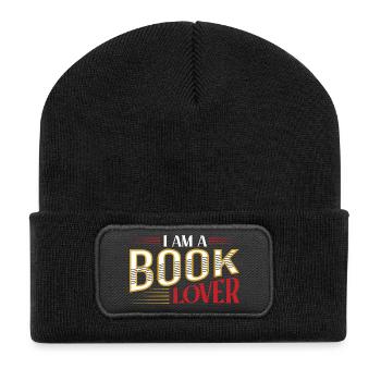 Ich bin Buchliebhaber Retro Typografie - Recycelte Patch Beanie - Schwarz - Vorne