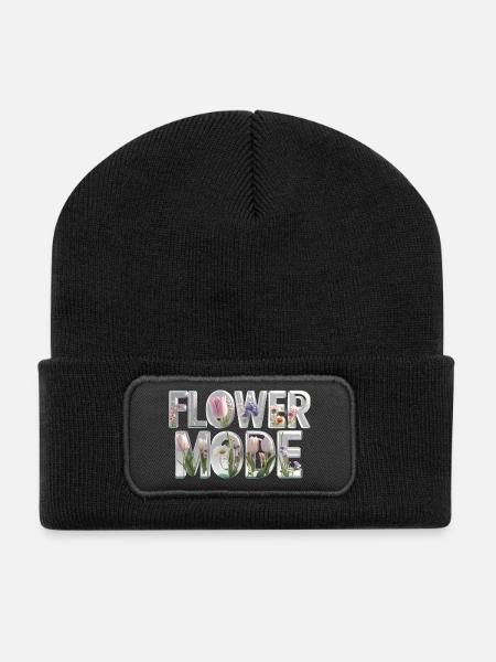FLOWER MODE – 3D Letters voller Blütenpracht - Recycelte Patch Beanie - Schwarz