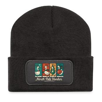 Gans Weihnachten Lustig Santa Nordpol Honker - Recycelte Patch Beanie - Dunkelgrau - Vorne
