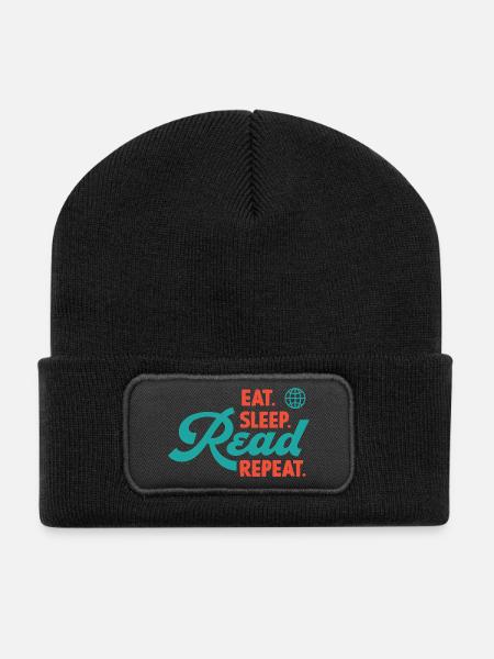 Essen Schlaf Lesen Wiederholen - Recycelte Patch Beanie - Schwarz