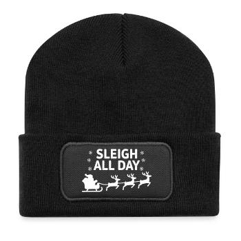 Sleigh All Day Lustige Weihnachtssprüche - Recycelte Patch Beanie - Schwarz - Vorne