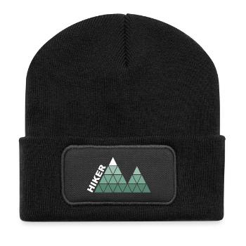 "Hiker" - Geometric Mountain Design - Recycled Patch Beanie - black - Front
