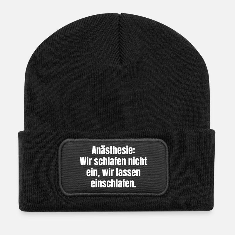 Anästhesie Spruch Wir schlafen nicht - Recycelte Patch Beanie - Schwarz