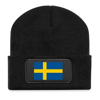 Schwedische Flagge Nordisches Kreuz - Recycelte Patch Beanie - Schwarz - Vorne