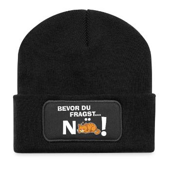 Bevor du fragst... NÖ! Katze Lustig Geschenk   - Recycelte Patch Beanie - Schwarz - Vorne