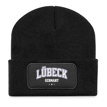Lübeck Germany College Design Vintage City Motif - Recycled Patch Beanie - black - Front