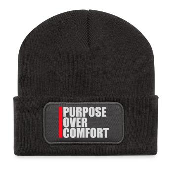 Purpose Over Comfort Motivation Mindset Wachstum - Recycelte Patch Beanie - Dunkelgrau - Vorne