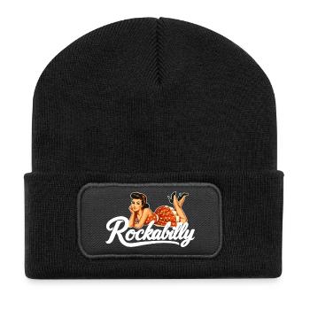 Cadeau de fille pin-up pour voitures vintage rockabilly - Beanie recyclé à patch - noir - Devant