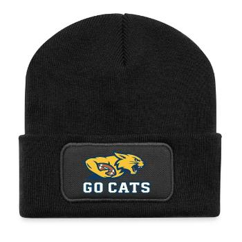 Go Cats Football Wildcat Side Mascot - Recycled Patch Beanie - black - Front