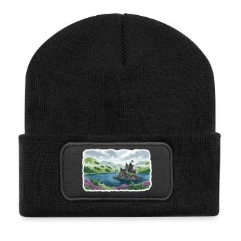 Scottish Highlands Eilean Donan Castle Loch Art - Recycled Patch Beanie - black - Front