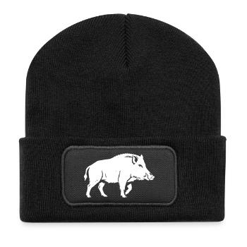 Silhouette de sanglier sauvage Chasseur de la forêt Vecteur - Beanie recyclé à patch - noir - Devant