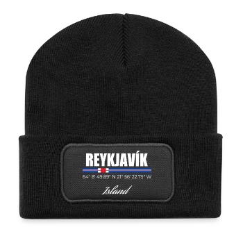 REYKJAVÍK - Recycelte Patch Beanie - Schwarz - Vorne