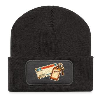 Vintage Airline Ticket Luggage Tag Design - Recycled Patch Beanie - dark grey - Front