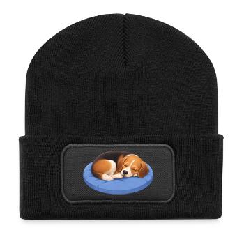 Dessin animé Beagle mignon, câlin, somnole détente - Beanie recyclé à patch - noir - Devant