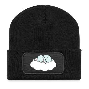 Schlafender Hase auf Wolke Traum - Recycelte Patch Beanie - Schwarz - Vorne