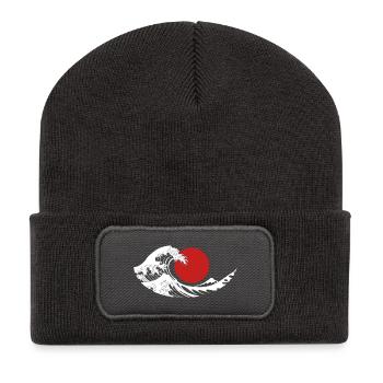 Esthétique japonaise du Soleil Rouge de la Grande Vague - Beanie recyclé à patch - charbon - Devant