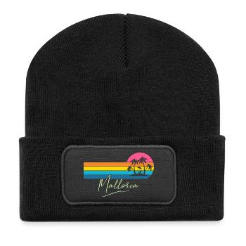 Mallorca Palm Trees Sunset Retro - Recycled Patch Beanie - black - Front
