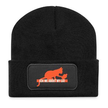Ask Me About My Cat Cat Pet Love Animal Love - Recycled Patch Beanie - black - Front