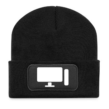 Minimal PC Setup Icon – Gamer Design - Recycled Patch Beanie - black - Front