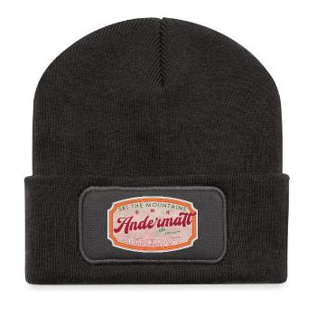 Andermatt Switzerland Ski Vintage Label - Recycled Patch Beanie - dark grey - Front