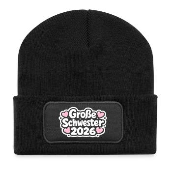 Große Schwester 2026 Kein Einzelkind Mehr - Recycelte Patch Beanie - Schwarz - Vorne