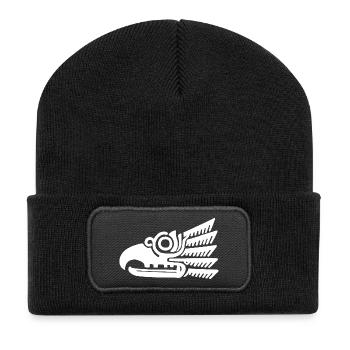 White tribal bird head - Recycled Patch Beanie - black - Front