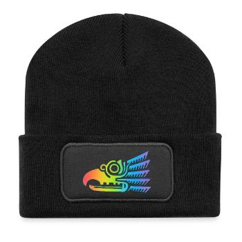 Multicolor tribal bird head - Recycled Patch Beanie - black - Front