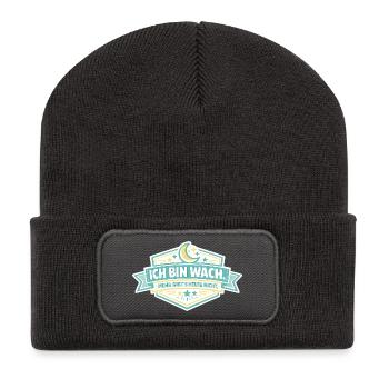 Ich bin wach Badge - Recycelte Patch Beanie - Dunkelgrau - Vorne