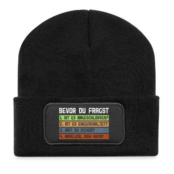 Computer BEVOR DU FRAGST 1.IST ES ANGESCHLOSSEN? - Recycelte Patch Beanie - Schwarz - Vorne
