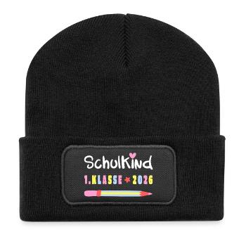 Schulkind 2026 – 1. Klasse Einschulung Shirt - Recycelte Patch Beanie - Schwarz - Vorne