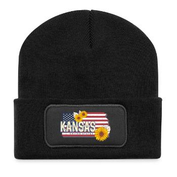 Kansas United States Retro Map Souvenir - Recycled Patch Beanie - black - Front