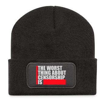 The Worst Thing About Censorship Is Lustig Ironie - Recycelte Patch Beanie - Dunkelgrau - Vorne