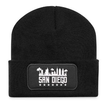 San Diego Skyline Palm Vista - Recycelte Patch Beanie - Schwarz - Vorne