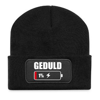 Geduld 1% – Lustiger Spruch Akku Design - Recycelte Patch Beanie - Schwarz - Vorne