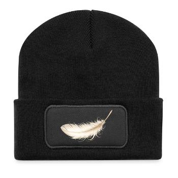 Delicate Goose Feather Elegant Vintage Design - Recycled Patch Beanie - black - Front