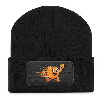 Motif drôle de dessin animé orange de handball - Beanie recyclé à patch - noir - Devant