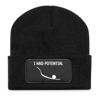 Ich hatte Potenzial für unkonventionellen grafischen Humor - Recycelte Patch Beanie - Schwarz - Vorne