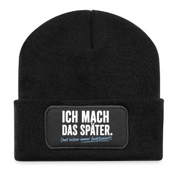 Ich mach das Später Prokrastinierer - Recycelte Patch Beanie - Schwarz - Vorne