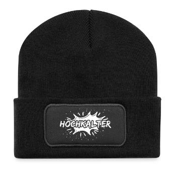 Geschenk für Hochkalter - Recycelte Patch Beanie - Schwarz - Vorne