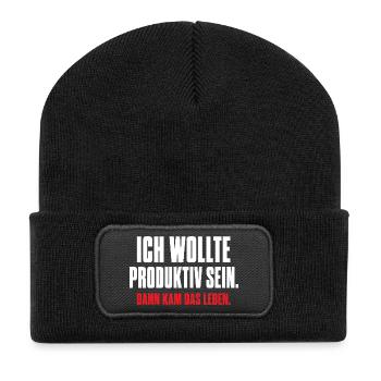 Ich wollte produktiv sein – Dann kam das Leben - Recycelte Patch Beanie - Schwarz - Vorne