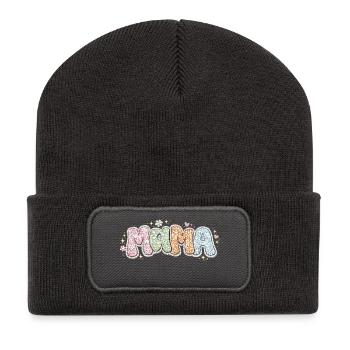 Mama Vintage Skull – Style Retro Groovy Crâne Fleu - Recycelte Patch Beanie - Dunkelgrau - Vorne