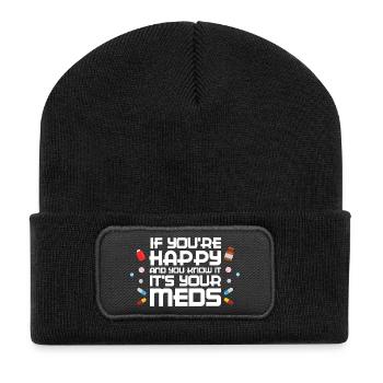 Happy Meds Parodie-Druck - Recycelte Patch Beanie - Schwarz - Vorne