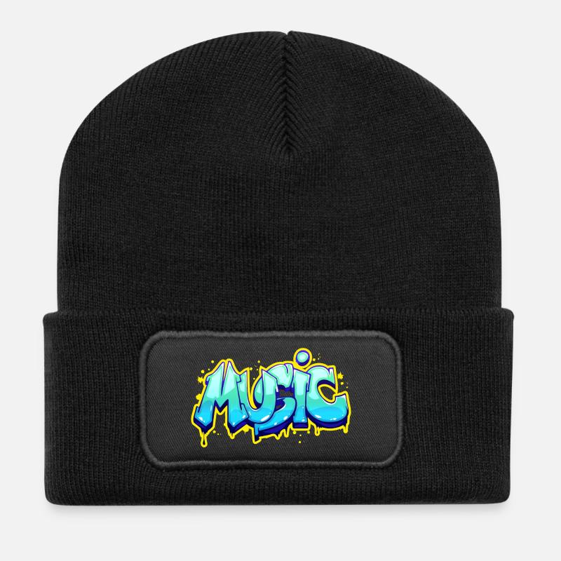 Music - Recycelte Patch Beanie - Schwarz