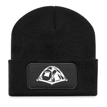 Camping Kuppelzelt Symbol Weiß - Recycelte Patch Beanie - Schwarz - Vorne