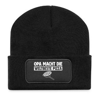 Opa Macht Die Weltbeste Pizza Geschenk - Recycelte Patch Beanie - Schwarz - Vorne